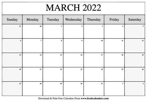 blank printable march  calendars