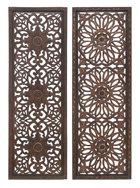 decmode traditional decorative carved wood wall art panels  floral patterns set