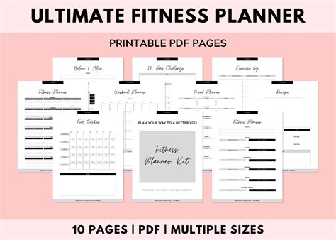 printable fitness planner workout planner fitness journal etsy