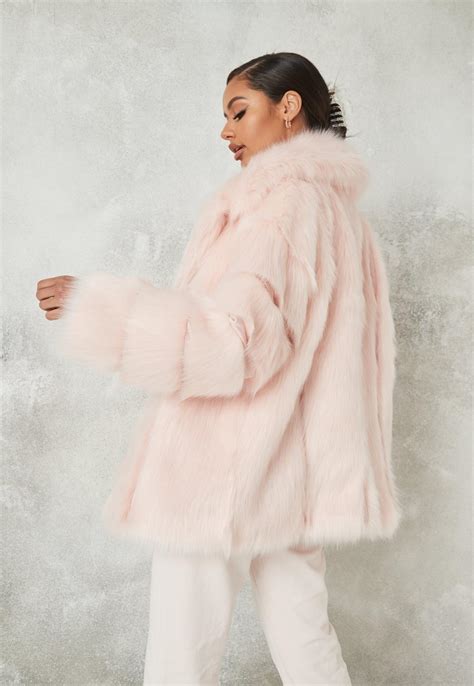 pink faux fur shawl collar pelted coat missguided