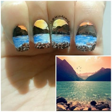 sunset   lake nail art  mindywong mindywong art nail art