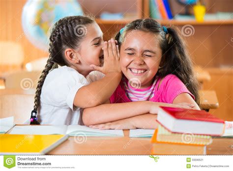two schoolgirls having fun at school stock image image of interior joyful 33590521