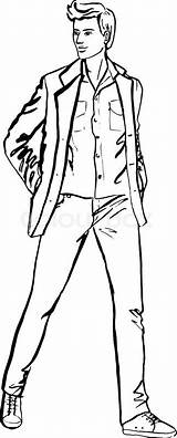 Outline Drawing Male Man Fashion Standing Handsome Getdrawings sketch template