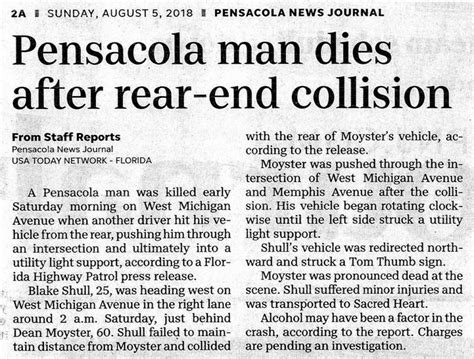 Pensacola Man Dies After Rear End Collision Gross