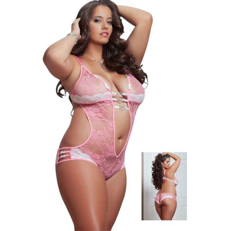 Sexy Erotic Lingerie Foreplay Lace Teddy Bodysuit Pink Temptation