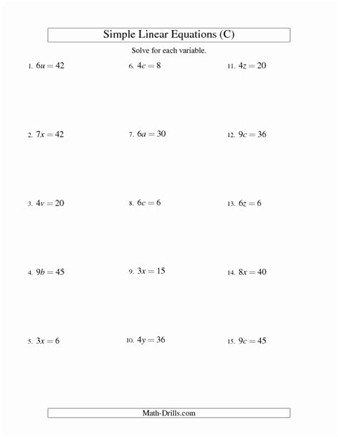 solving linear equations worksheet  chessmuseum template library