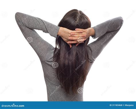 businesswoman  hands  head stock photo image  rear formalwear