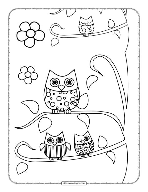 printable owls   branch coloring page