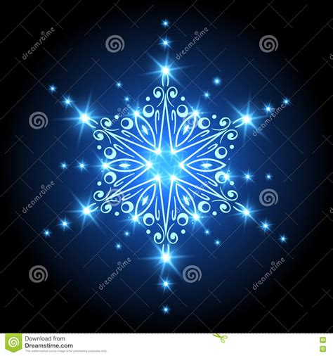 Magic Christmas Snowflake With Glowing Stars Xmas Background Stock