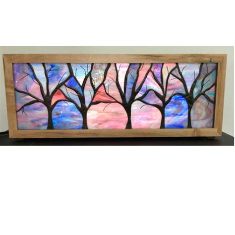 Stained Glass Tree Light Box In Ambrosia Maple Wood Frame