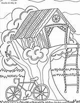 Coloring Pages House Treehouse Summer Tree Doodle Sheets Colouring Color Printable Camping August Trees Adults Adult Hut Fun Alley Treehouses sketch template