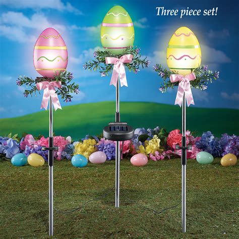 set   solar powered lighted outdoor easter egg stakes
