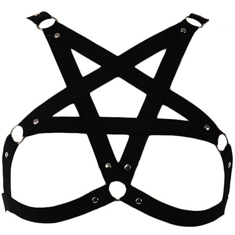Goth Top Pentagram Harness Belt Black Cage Bra Woman Sexy Lingerie