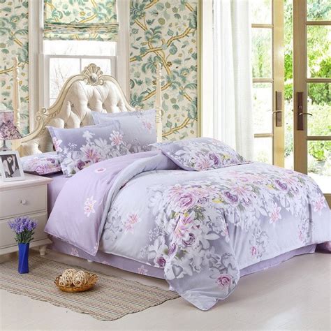 Bedding Set Purple Flowers Bed Sheet Reactive Printing Bed Linen Cotton