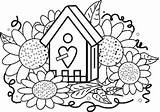 Coloring Birdhouse Pages Bird Flower Sunflower Clipart Kids Flowers Printable Motif Needlework Sheets Clip Kid Sunflowers Cartoon Popular Comments Sewing sketch template