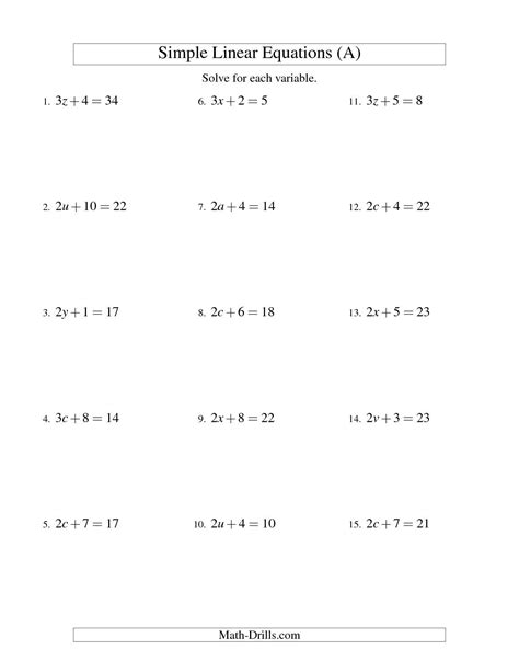 printable solving equations worksheet  seventh grade solving