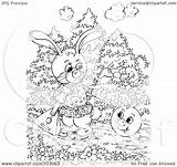 Rabbit Watching Outline Coloring Ball Happy Illustration Royalty Clipart Bannykh Alex Rf sketch template