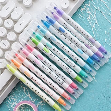 pcsset highlighter pens stationery mild liner double headed fluorescent   colors mark