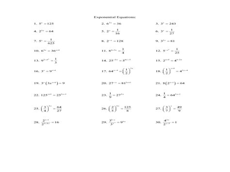 exponential equations worksheet    grade lesson planet
