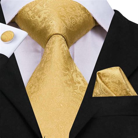 tie silk men tie set floral yellow gold ties  handkerchiefs cufflinks set mens wedding