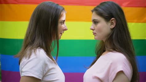 Lesbian Couple Kissing On Rainbow Stock Footage Video 100