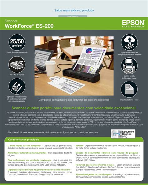 Scanner Portátil Epson Workforce Es 200 Colorido 600dpi Alimentador
