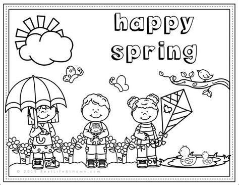 happy spring  spring coloring page printable  kids spring