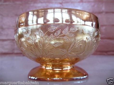 Jeannette Glass Iridescent Floragold Louisa Footed Dessert Cup Low