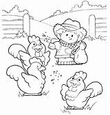 Coloring Pages Farm Chickens Feed Farmer Feeding Activities Kids Chicken Hen Duck People Goat Had sketch template