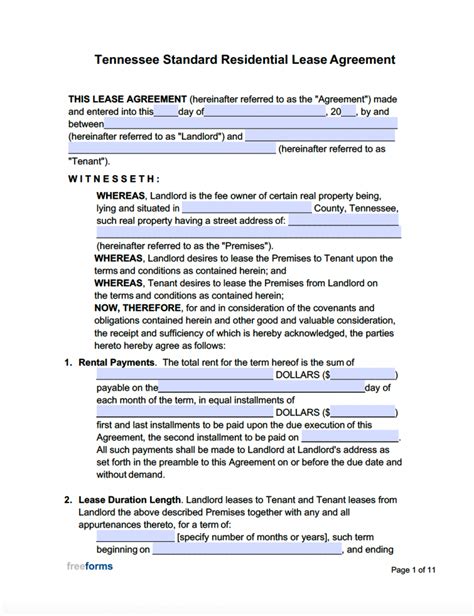 tennessee rental lease agreement templates  word