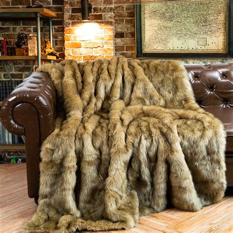 battilo home luxury faux fur blanket golden   soft warm fuzzy