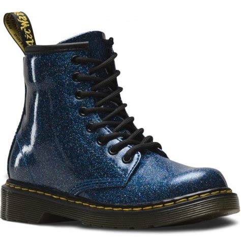 dr martens kids  glitter blue leather junior ankle boots  official stockist