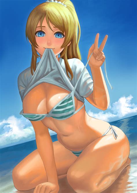 rule 34 ass ayase eli beach bikini blonde hair blue eyes