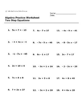 algebra practice worksheet  step equations  answer key