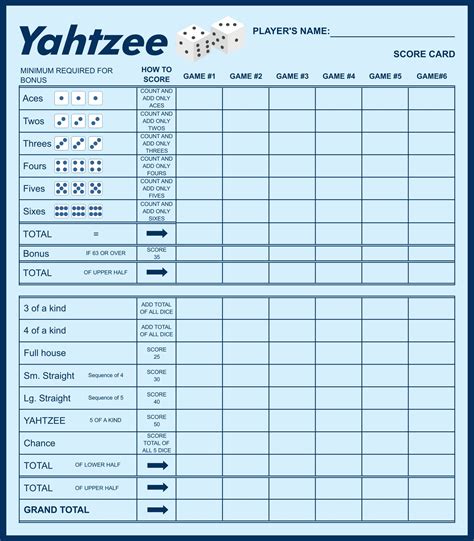 yahtzee score card printable  printable world holiday