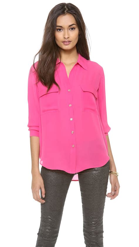lagence long sleeve  pocket blouse  pink hot pink lyst