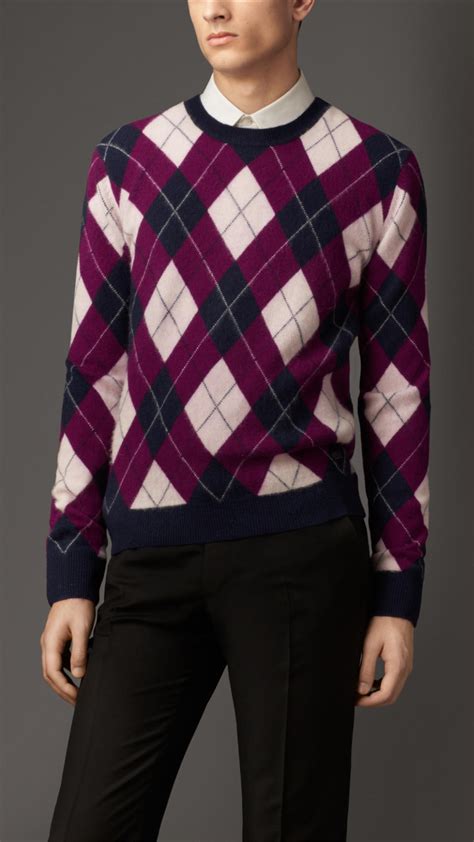 burberry cashmere argyle sweater  purple  men lyst