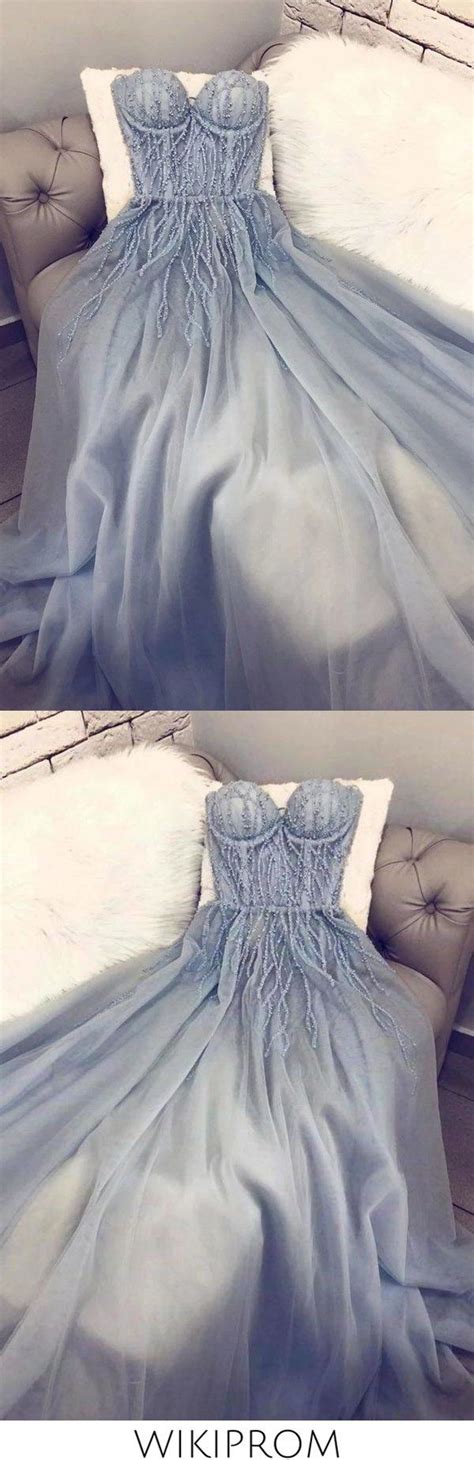 blue strapless sweetheart tulle appliques prom dresses charming prom gowns swk