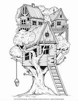 Coloring Pages Tree House Treehouse Cleverpedia Colouring Drawing Baumhaus Printable Kids Library Baumhäuser Malen Målarböcker Zeichnen Adult Books Fantasy Gulliga sketch template