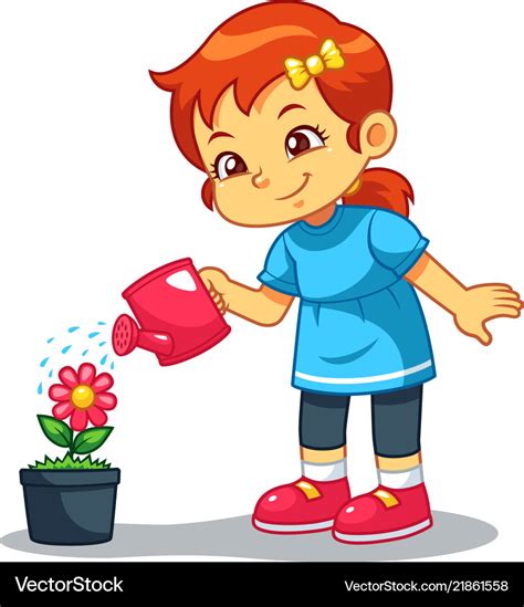 Girl Watering Her Flower Plant Royalty Free Vector Image