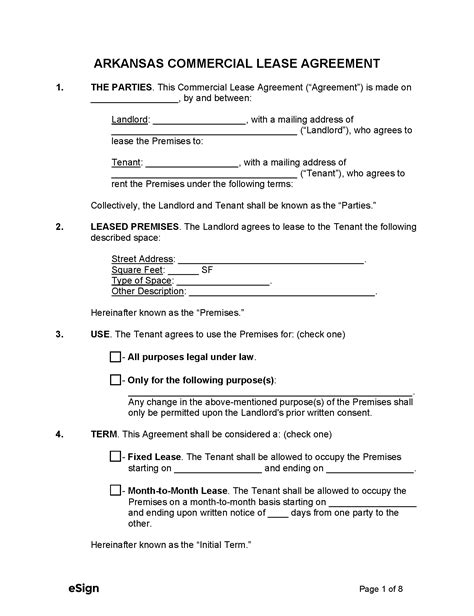 arkansas commercial lease agreement template  word