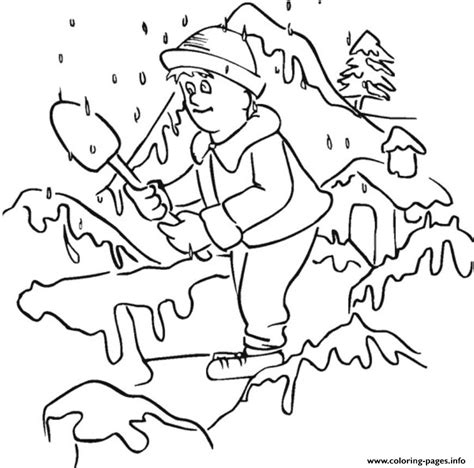 boy play snow winter  coloring pages printable