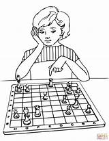 Coloring Chess Playing Girl Pages Games Drawing Printable sketch template