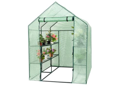 costway portable mini walk in outdoor 2 tier 8 shelves greenhouse