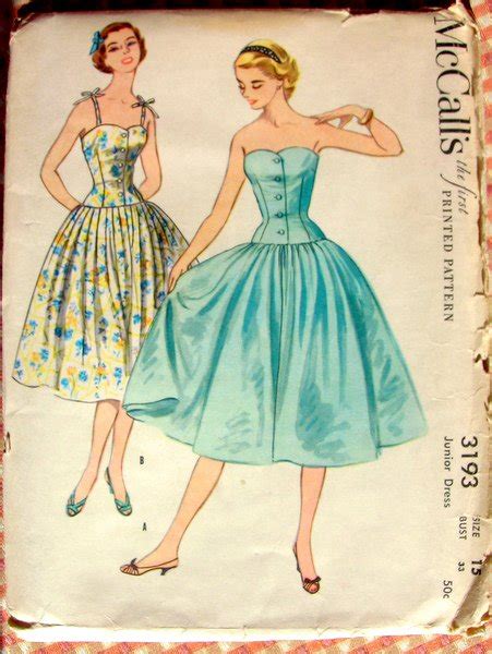 Corset Style Bodice Sun Dress Vintage 50s Sewing Pattern Mccalls 3193