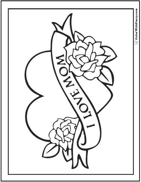 love mom roses  heart  banner coloring  mom mothers day