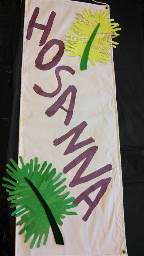 hand print palm sunday banner  penciled  letters  children