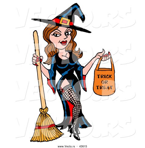 vector of a sexy cartoon witch holding a trick or treat candy bag and broom by lafftoon 43615