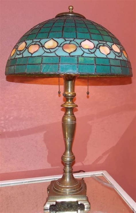 hubbell art deco brass lamp with green glass shade at 1stdibs