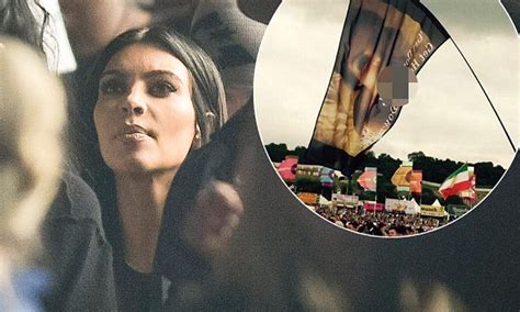 kanye west fan at glastonbury 2015 flies kim kardashian sex tape flag daily mail online